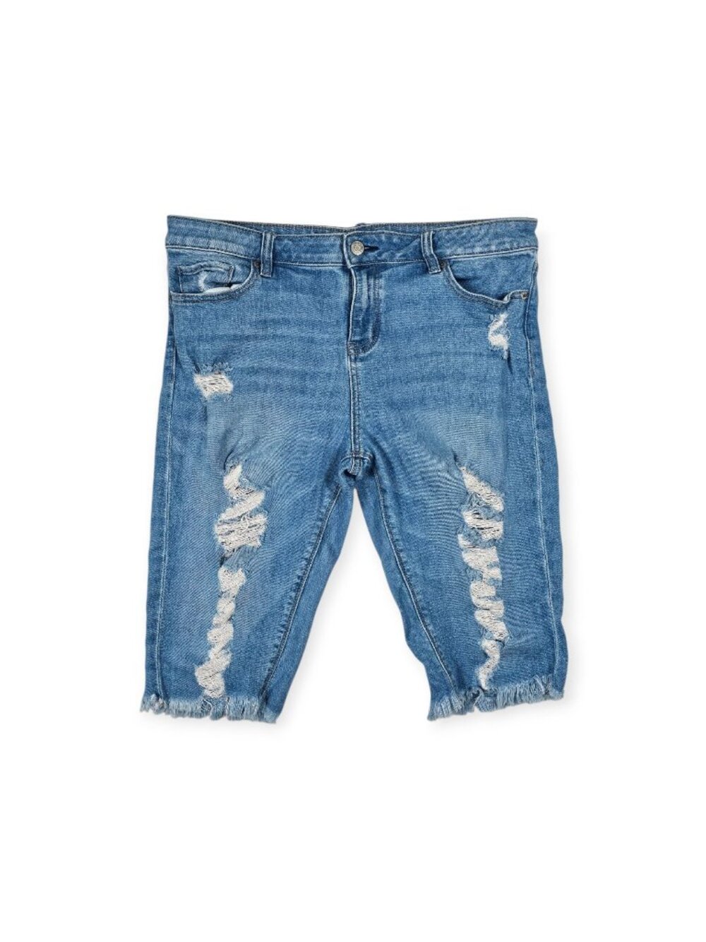 New York & Company Womens 12 Distressed Denim Bermuda Shorts Raw Hem